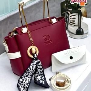 Maroon Women's Rexine Top Handle Handbag Set