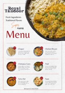 white and black modern indian restaurant food menu card poster